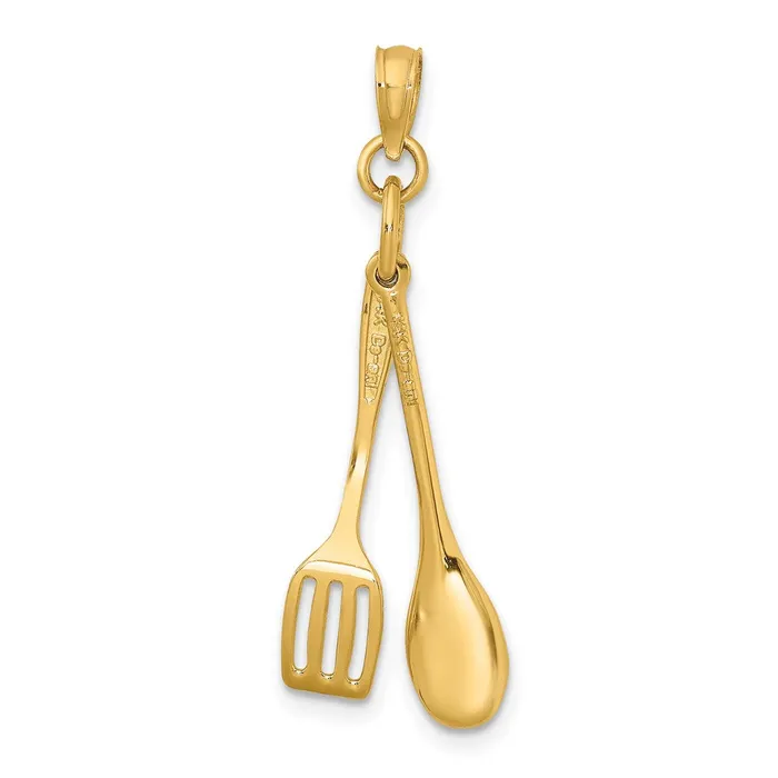 Charm Necklaces TreasureFineJewelers 14K 3D Moveable Spoon and Spatula Charm
