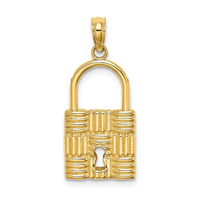 Charm Necklaces TreasureFineJewelers 14K 3D Padlock wKey Hole Charm