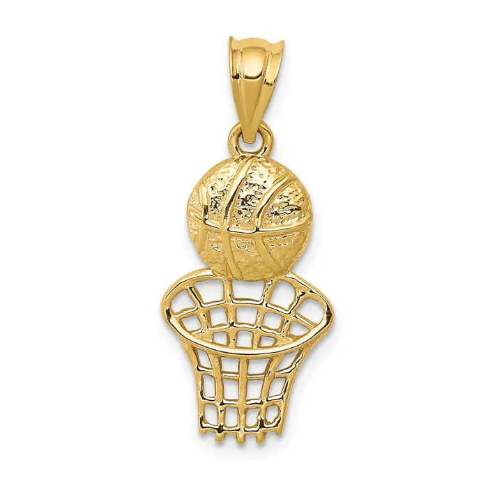 Charm Necklaces TreasureFineJewelers 14K Basketball and Net Charm