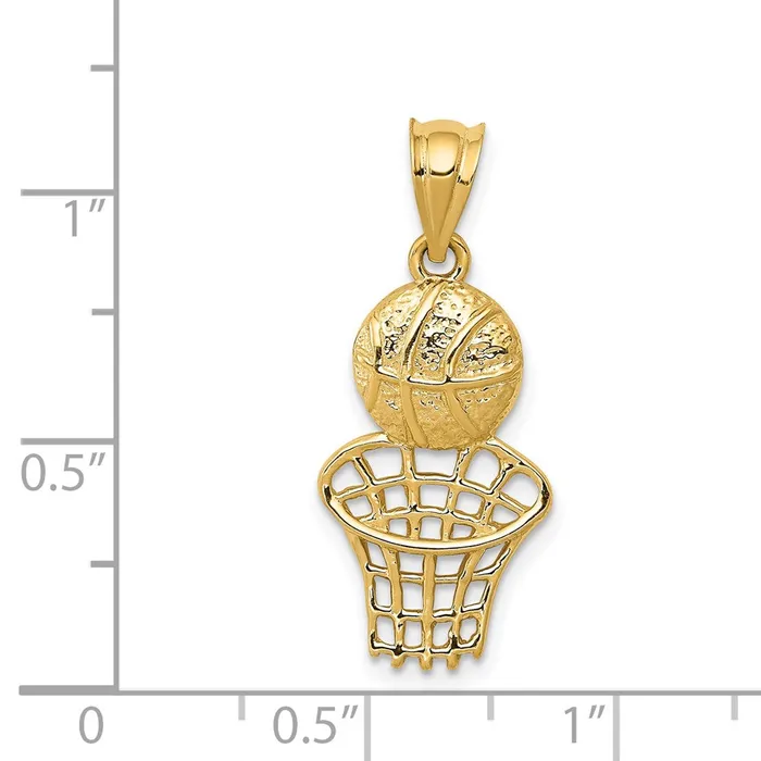 Charm Necklaces TreasureFineJewelers 14K Basketball and Net Charm