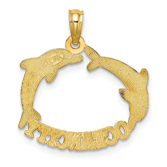 Charm Necklaces TreasureFineJewelers 14k Polished OCEAN CITY w Jumping Dolphins Charm