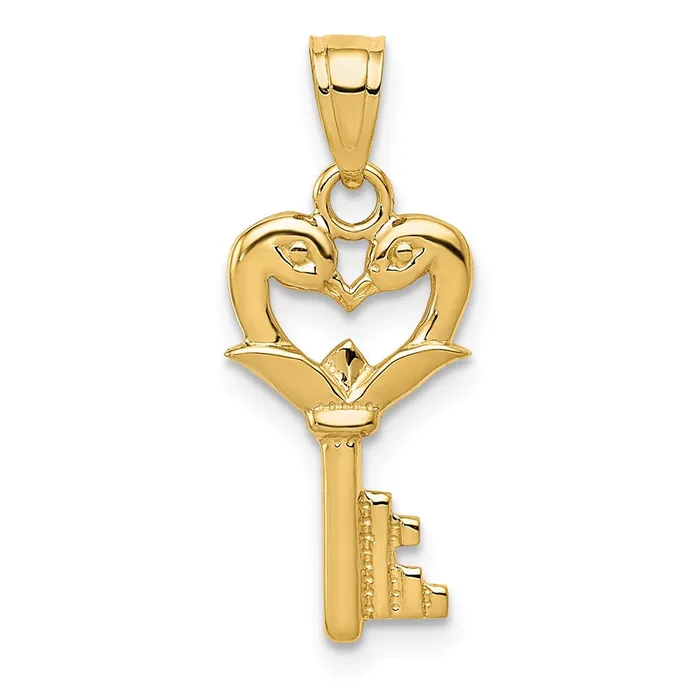 Charm Necklaces TreasureFineJewelers 14K Polished Swans Heart Key Charm