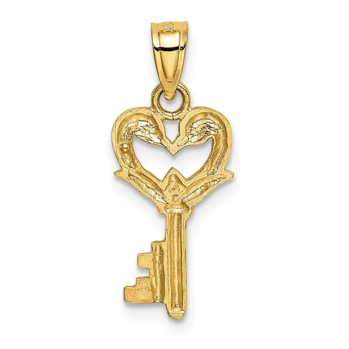 Charm Necklaces TreasureFineJewelers 14K Polished Swans Heart Key Charm