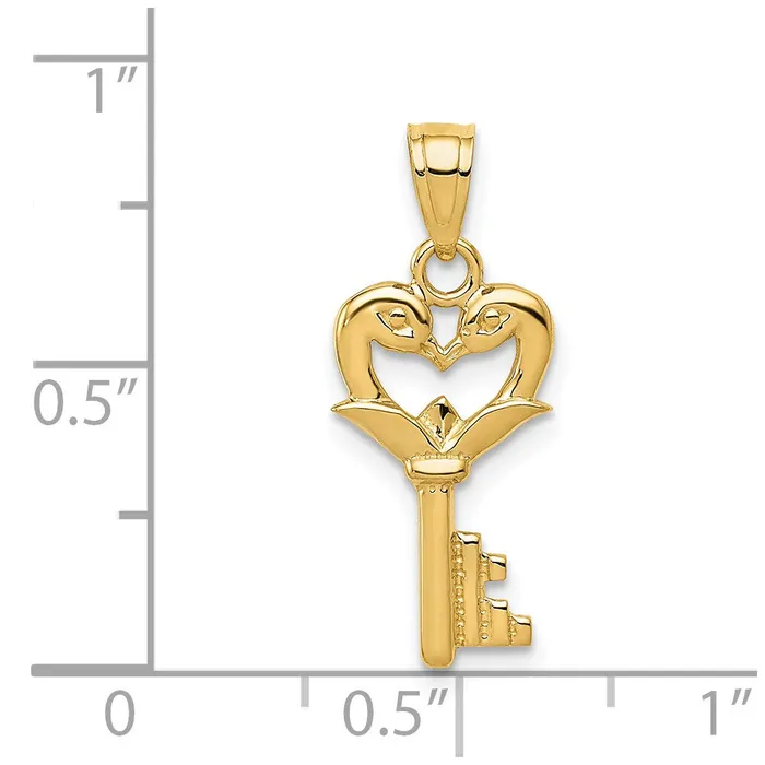 Charm Necklaces TreasureFineJewelers 14K Polished Swans Heart Key Charm