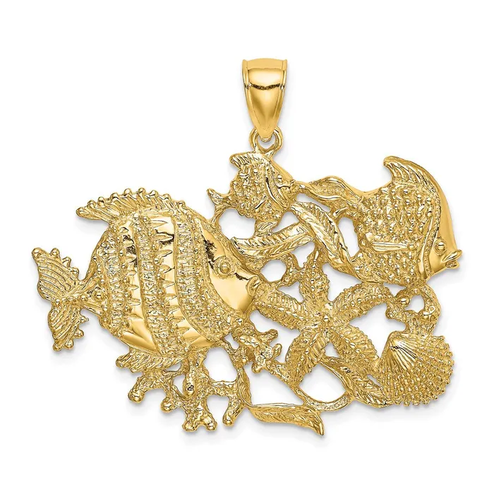 Charm Necklaces TreasureFineJewelers 14K Polished Textured Aquarium Charm