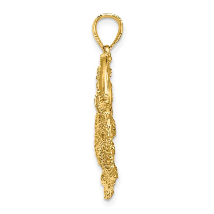 Charm Necklaces TreasureFineJewelers 14K Polished Textured Aquarium Charm
