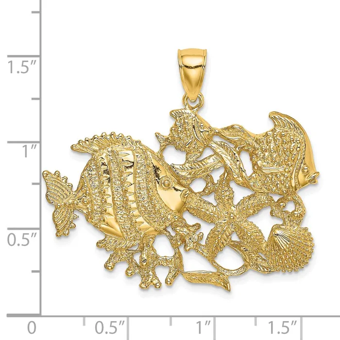 Charm Necklaces TreasureFineJewelers 14K Polished Textured Aquarium Charm