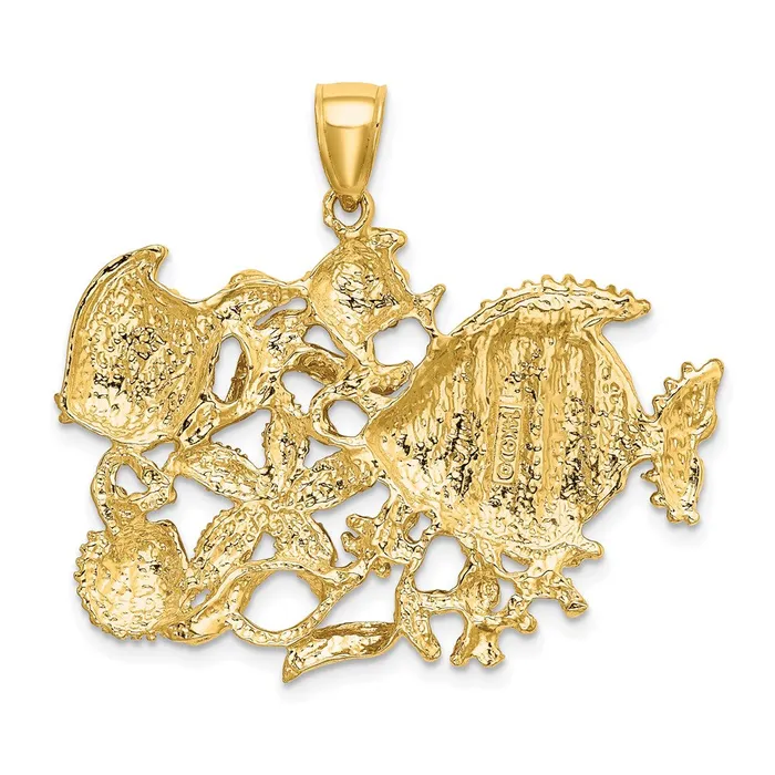 Charm Necklaces TreasureFineJewelers 14K Polished Textured Aquarium Charm