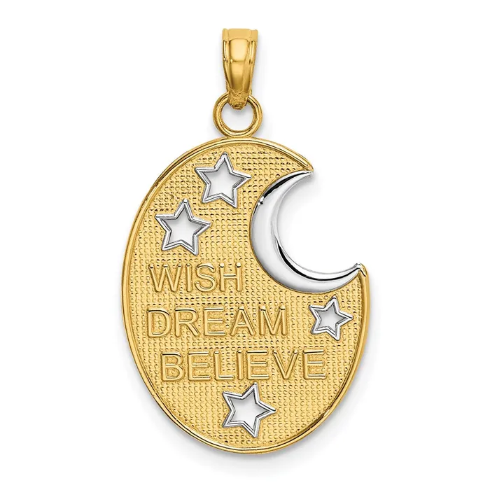 Charm Necklaces TreasureFineJewelers 14k w Rhodium WISH DREAM BELIEVE Moon and Stars Charm Charm Necklaces TreasureFineJewelers 14k w Rhodium WISH DREAM BELIEVE Moon and Stars Charm