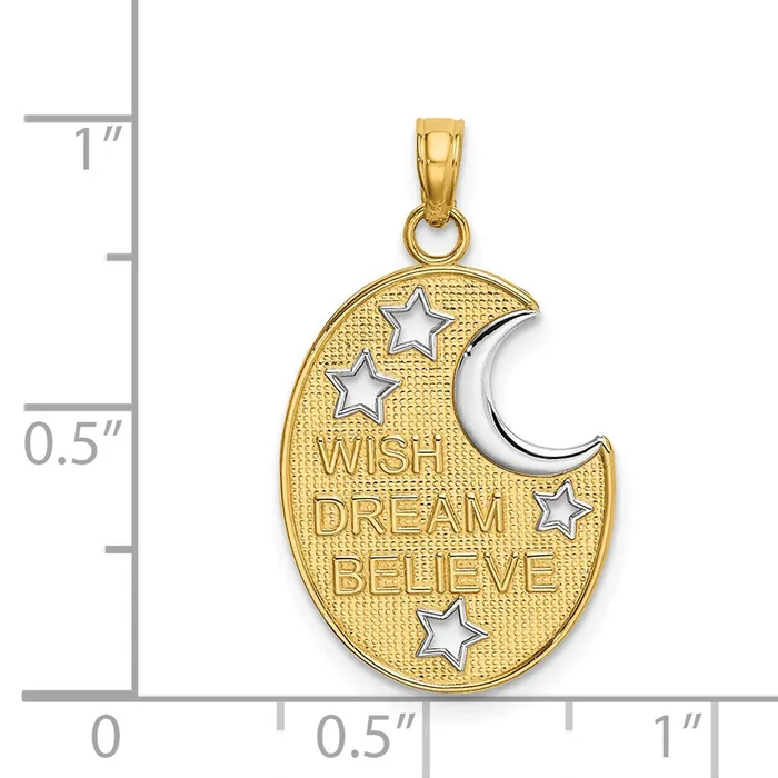 Charm Necklaces TreasureFineJewelers 14k w Rhodium WISH DREAM BELIEVE Moon and Stars Charm