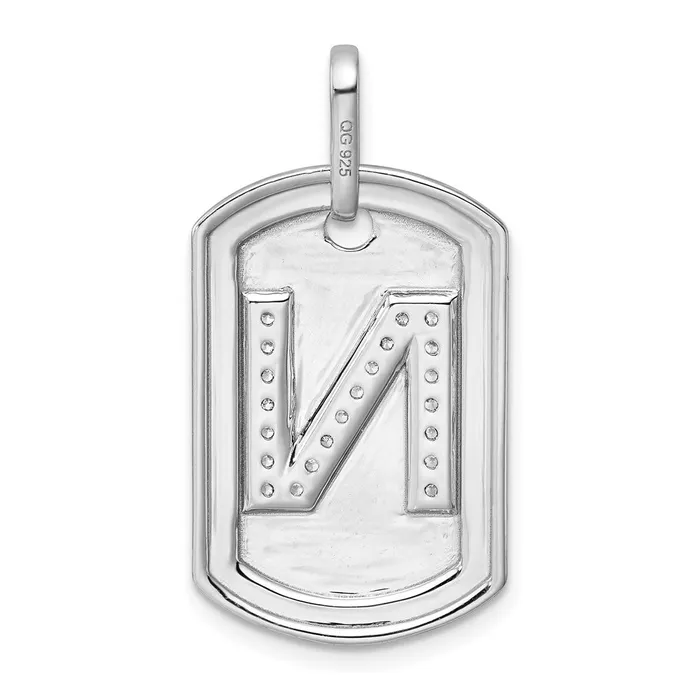 Charm Necklaces TreasureFineJewelers 14K White Gold Diamond Initial N Dog Tag Charm