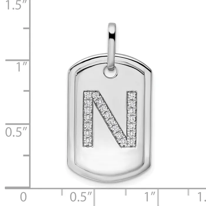 Charm Necklaces TreasureFineJewelers 14K White Gold Diamond Initial N Dog Tag Charm