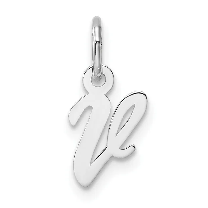 Charm Necklaces TreasureFineJewelers 14k White Gold Small Script Letter V Initial Charm