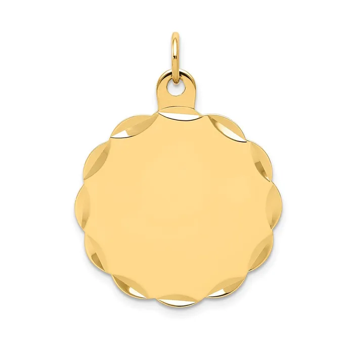 Charm Necklaces TreasureFineJewelers 14k Yellow Gold 035 Gauge Engravable Scalloped Disc Charm