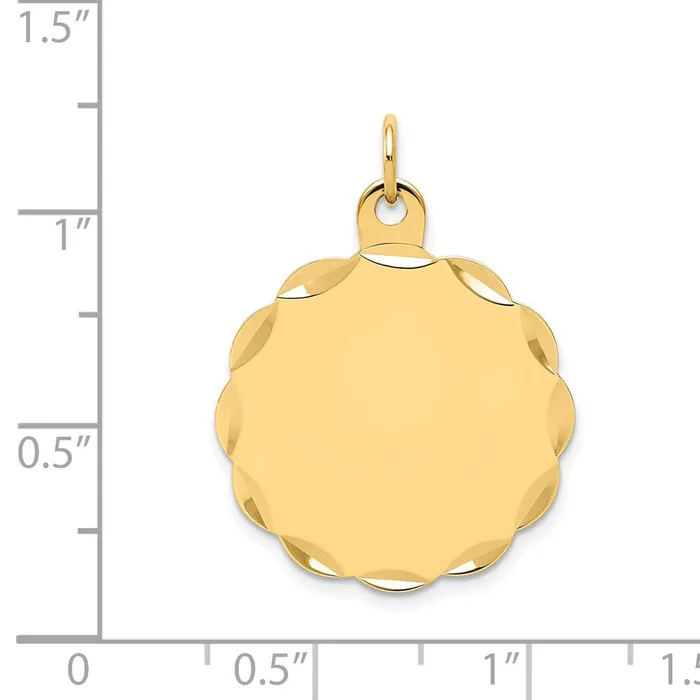 Charm Necklaces TreasureFineJewelers 14k Yellow Gold 035 Gauge Engravable Scalloped Disc Charm