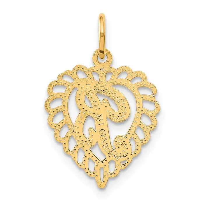Charm Necklaces TreasureFineJewelers 14k Yellow Gold Heart Letter B Charm