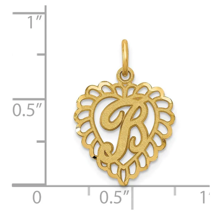 Charm Necklaces TreasureFineJewelers 14k Yellow Gold Heart Letter B Charm
