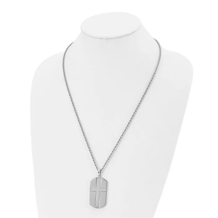 Chisel Stainless Steel Polished Laser Cut Cross Dog Tag on a 24 inch Rope Chain Necklace TreasureFineJewelers Necklaces