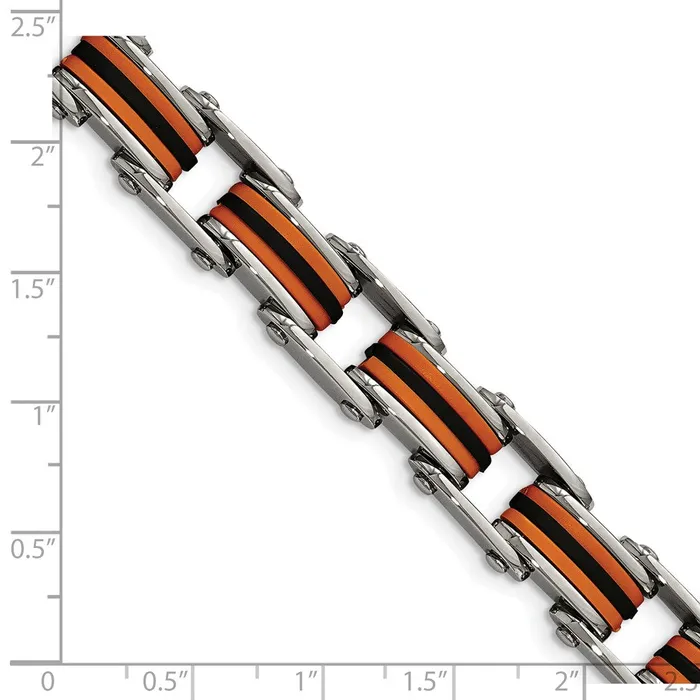 Chisel Stainless Steel Polished with Black and Orange Polyurethane 875 inch Link Bracelet TreasureFineJewelers Bracelets