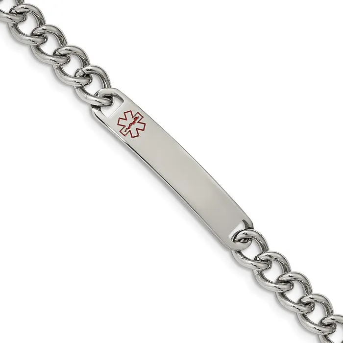 Chisel Stainless Steel Polished with Red Enamel Medical ID 8 inch Curb Chain Bracelet TreasureFineJewelers Bracelets Chisel Stainless Steel Polished with Red Enamel Medical ID 8 inch Curb Chain Bracelet TreasureFineJewelers Bracelets