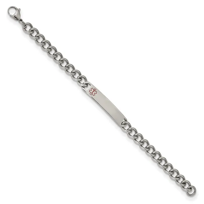 Chisel Stainless Steel Polished with Red Enamel Medical ID 8 inch Curb Chain Bracelet TreasureFineJewelers Bracelets