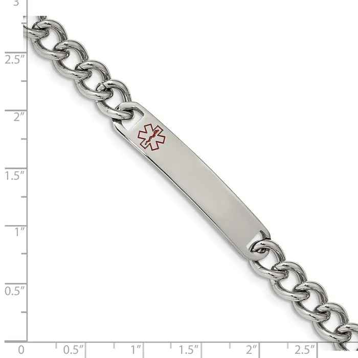 Chisel Stainless Steel Polished with Red Enamel Medical ID 8 inch Curb Chain Bracelet TreasureFineJewelers Bracelets