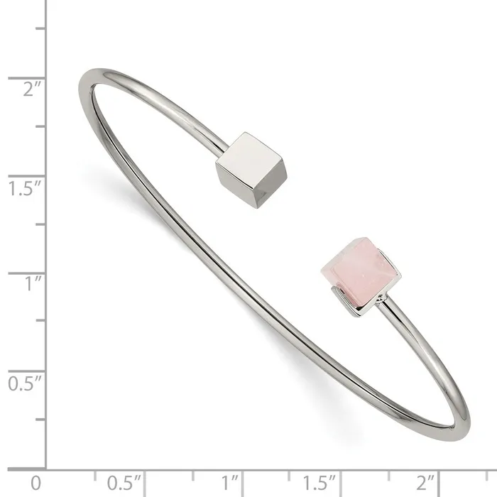 Chisel Stainless Steel Polished with Rose Quartz Flexible Cuff Bangle TreasureFineJewelers Bracelets