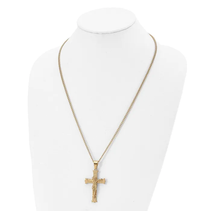 Chisel Stainless Steel Polished Yellow IPplated Crucifix Pendant on a 24 inch Curb Chain Necklace TreasureFineJewelers Necklaces