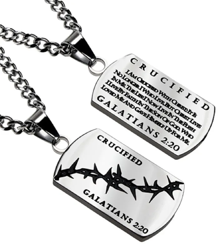 Christian Dog Tag Galatians 220 CRUCIFIED Crown of Thorns Stainless Steel Curb Chain North Arrow Shop Bracelets Christian Dog Tag Galatians 220 CRUCIFIED Crown of Thorns Stainless Steel Curb Chain North Arrow Shop Bracelets