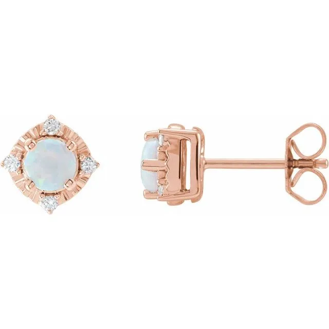 Earrings 14K Rose Gold LabGrown White Gold Opal 08 CTW Natural Diamond HaloStyle Earrings TreasureFineJewelers Earrings 14K Rose Gold LabGrown White Gold Opal 08 CTW Natural Diamond HaloStyle Earrings TreasureFineJewelers