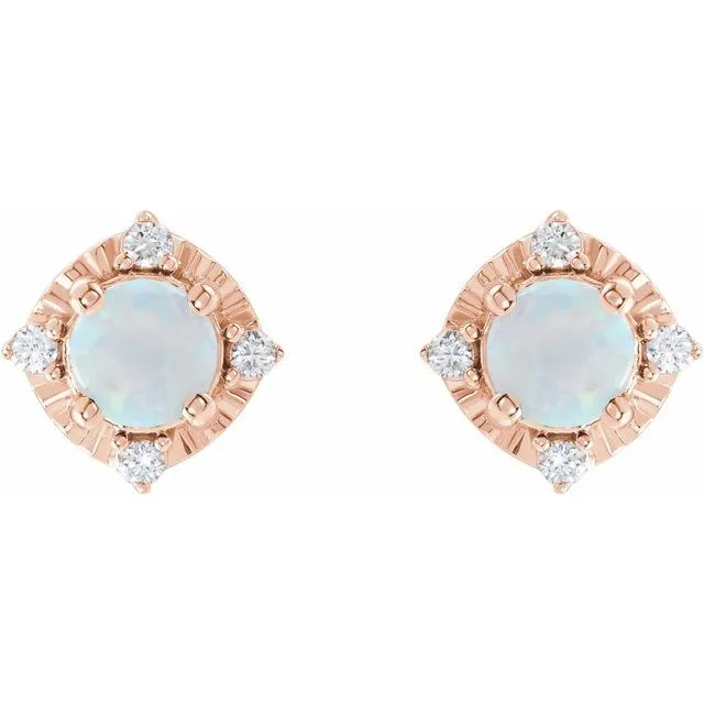 Earrings 14K Rose Gold LabGrown White Gold Opal 08 CTW Natural Diamond HaloStyle Earrings TreasureFineJewelers