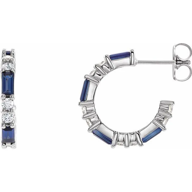 Earrings 14K White LabCreated Blue Sapphire 12 CTW Diamond Earrings TreasureFineJewelers Earrings 14K White LabCreated Blue Sapphire 12 CTW Diamond Earrings TreasureFineJewelers