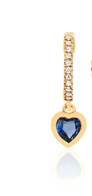 Earrings EF Collection Sapphire Heart YG Drop Diamond Mini Huggie 1 unit EF Collection Earrings EF Collection Sapphire Heart YG Drop Diamond Mini Huggie 1 unit EF Collection