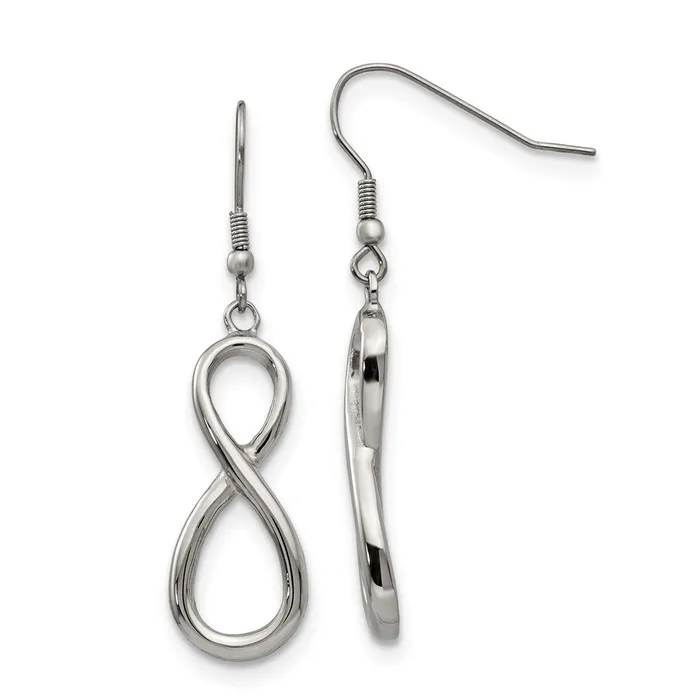 Earrings Stainless Steel Polished Infinity Dangle Shepherd Hook Earrings TreasureFineJewelers Earrings Stainless Steel Polished Infinity Dangle Shepherd Hook Earrings TreasureFineJewelers