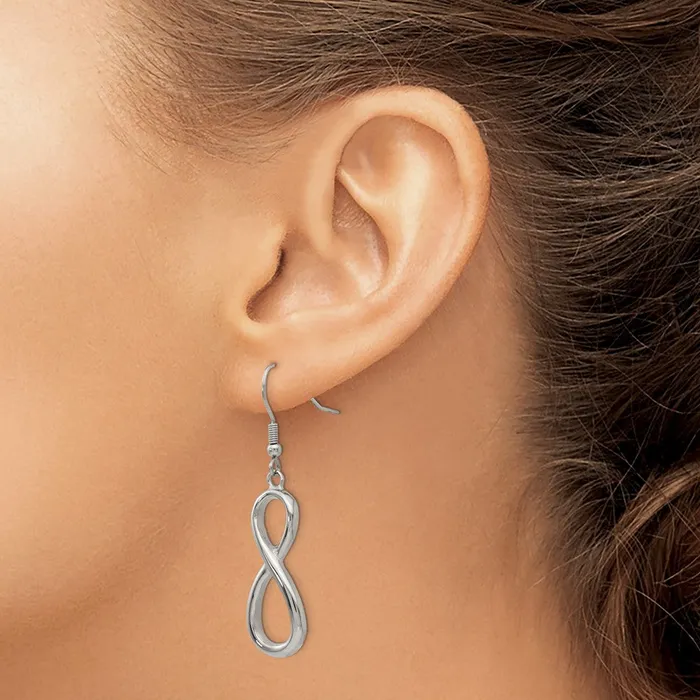 Earrings Stainless Steel Polished Infinity Dangle Shepherd Hook Earrings TreasureFineJewelers