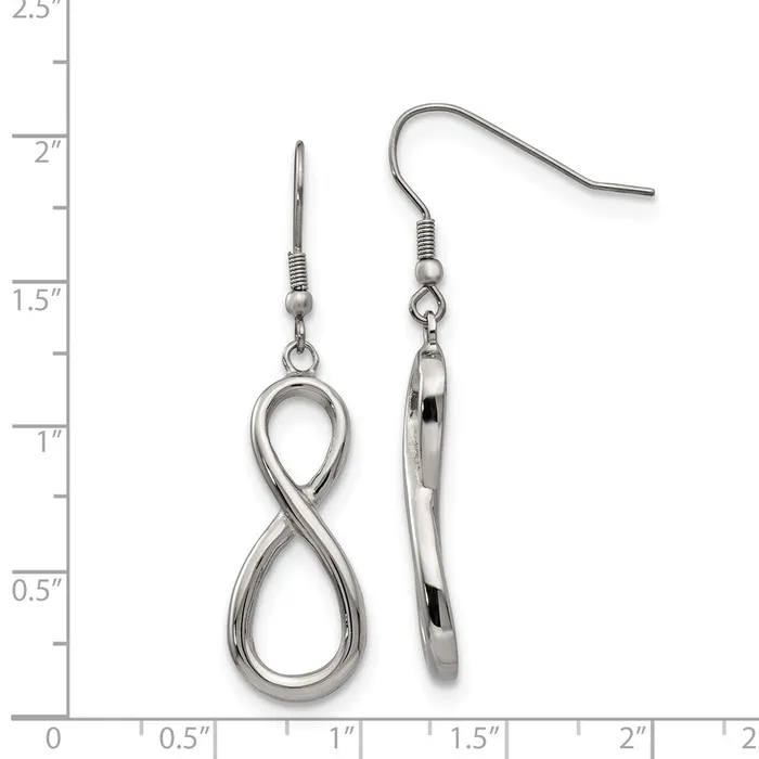 Earrings Stainless Steel Polished Infinity Dangle Shepherd Hook Earrings TreasureFineJewelers
