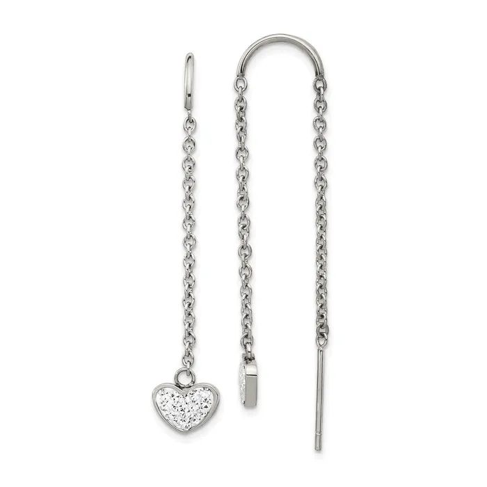 Earrings Stainless Steel Polished wPreciosa Crystal Heart Threader Earrings TreasureFineJewelers Earrings Stainless Steel Polished wPreciosa Crystal Heart Threader Earrings TreasureFineJewelers