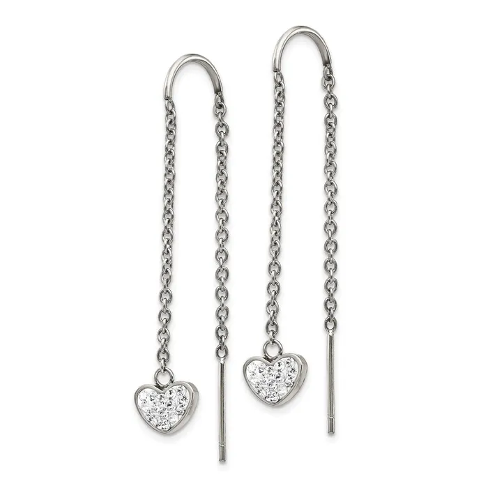Earrings Stainless Steel Polished wPreciosa Crystal Heart Threader Earrings TreasureFineJewelers