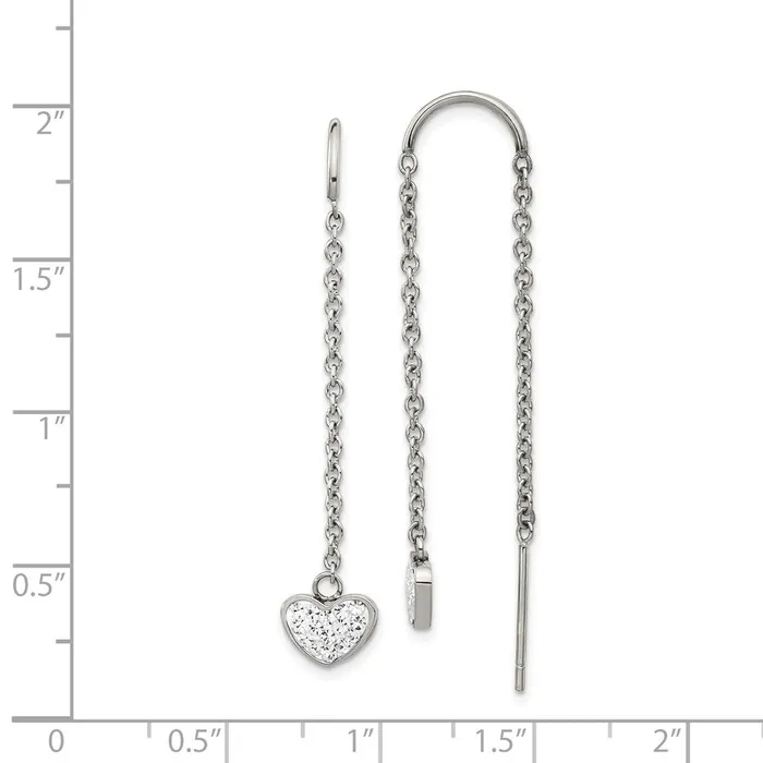 Earrings Stainless Steel Polished wPreciosa Crystal Heart Threader Earrings TreasureFineJewelers