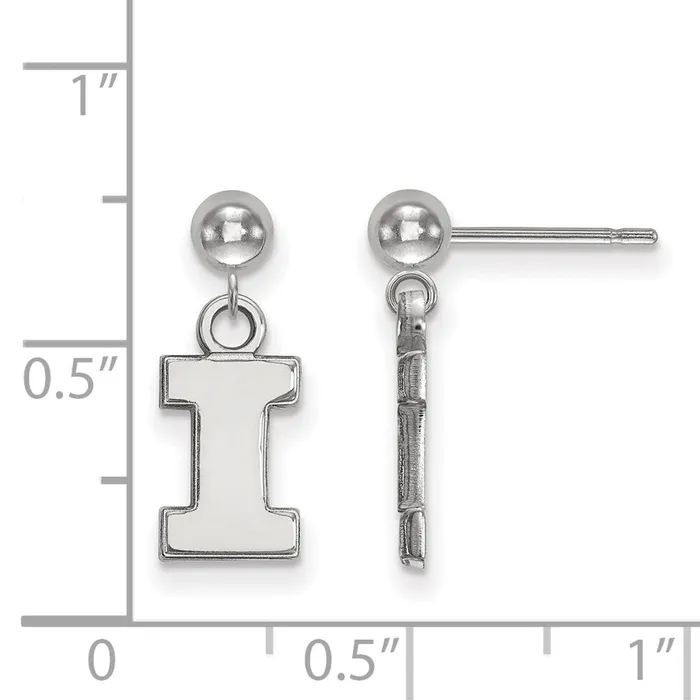 Earrings TreasureFineJewelers 14k White Gold University of Illinois Letter I Dangle Ball Post Earrings