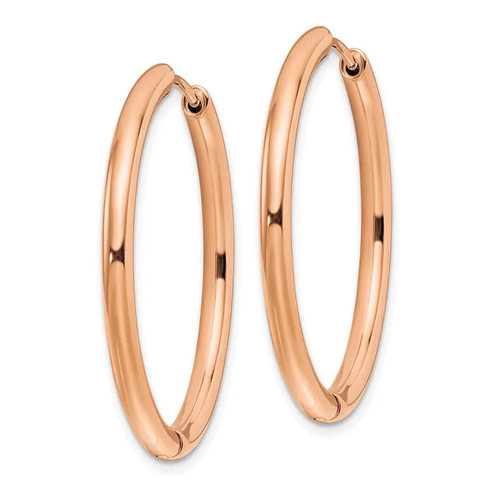Earrings TreasureFineJewelers Stainless Steel Polished Rose IPplated 3mm Hinged Hoop Earrings