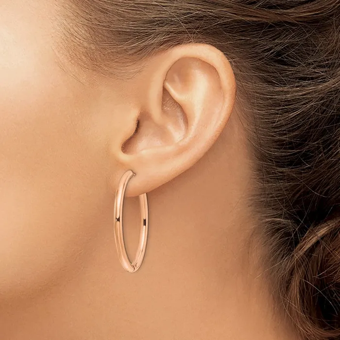 Earrings TreasureFineJewelers Stainless Steel Polished Rose IPplated 3mm Hinged Hoop Earrings