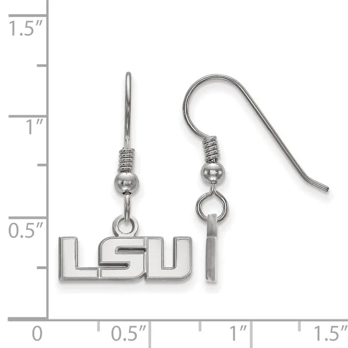 Earrings TreasureFineJewelers Sterling Silver Rhodiumplated Louisiana State University LSU Extra Small Dangle Wire Earrings