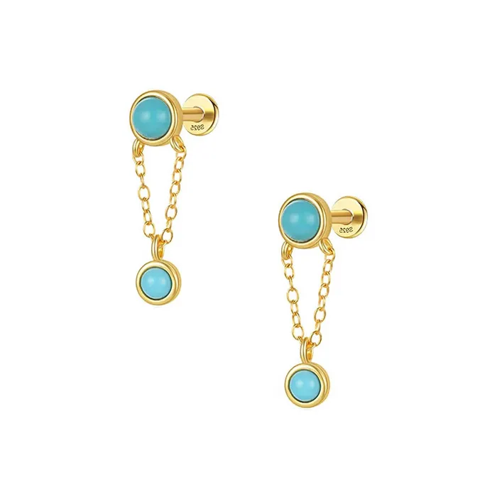 Earrings Trendolla Jewelry 925 Silver Gold Round Turquoise Flat Earrings