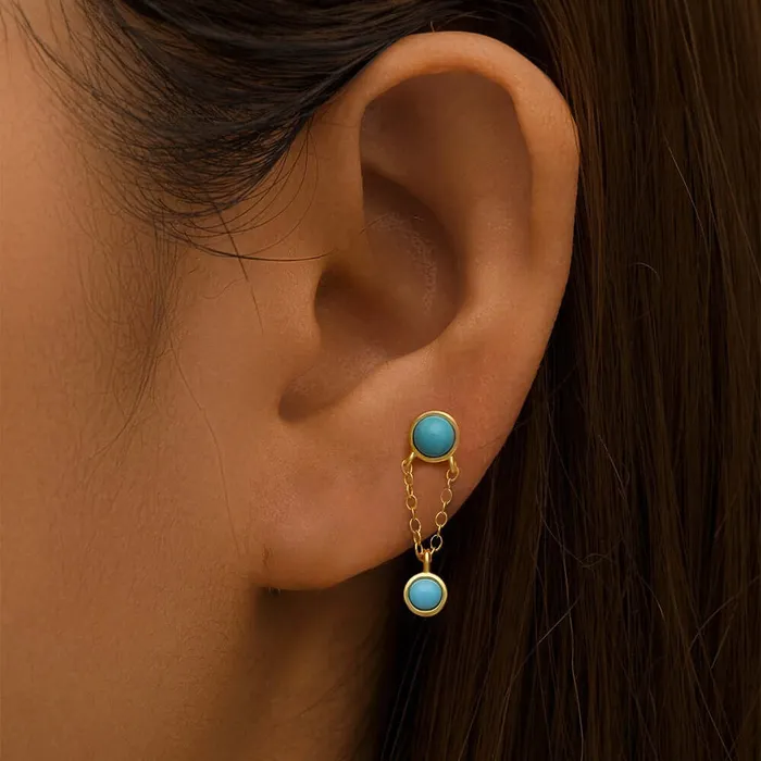 Earrings Trendolla Jewelry 925 Silver Gold Round Turquoise Flat Earrings
