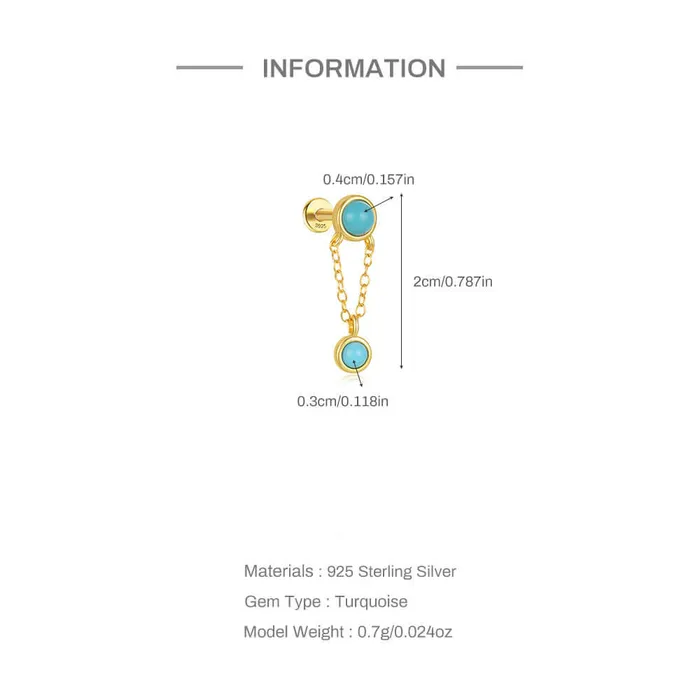 Earrings Trendolla Jewelry 925 Silver Gold Round Turquoise Flat Earrings