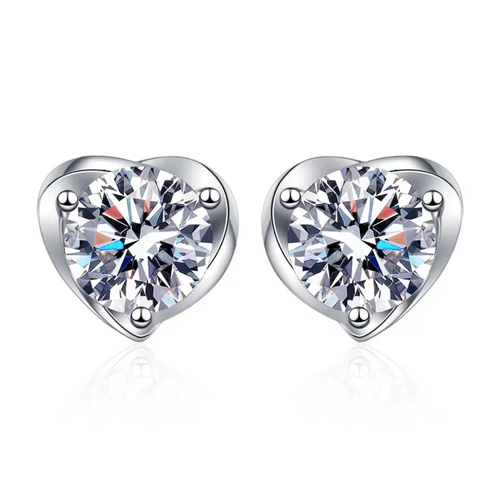 Four Claw Heart Moissanite Stud Earrings Trendolla Jewelry Earrings