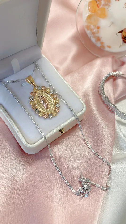 MP Jewelry Necklaces Tri Gold Virgen de Guadalupe Necklace