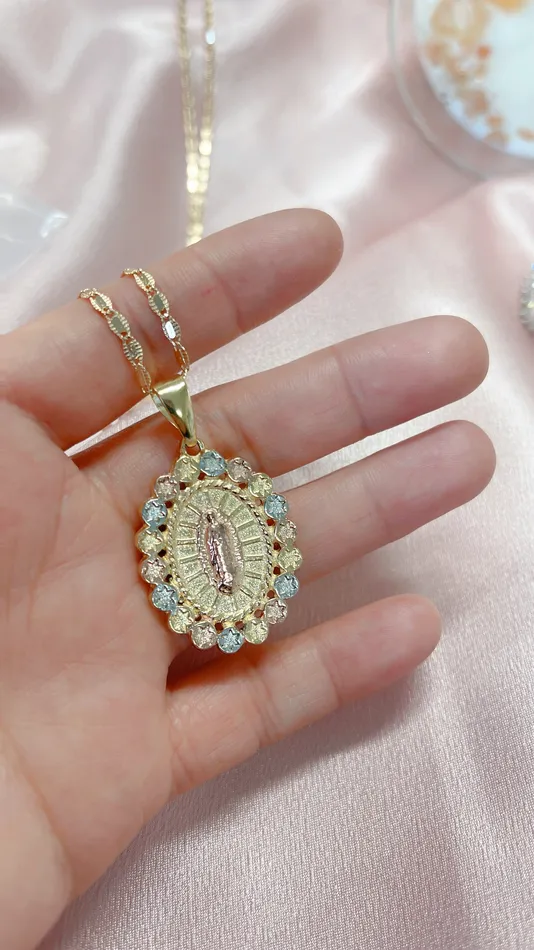 MP Jewelry Necklaces Tri Gold Virgen de Guadalupe Necklace