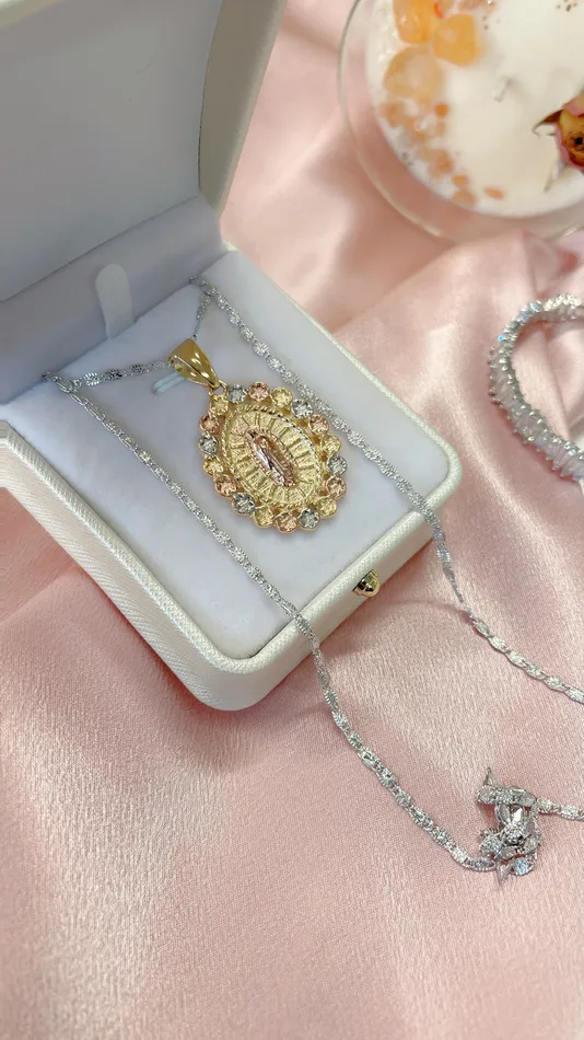 MP Jewelry Necklaces Tri Gold Virgen de Guadalupe Necklace